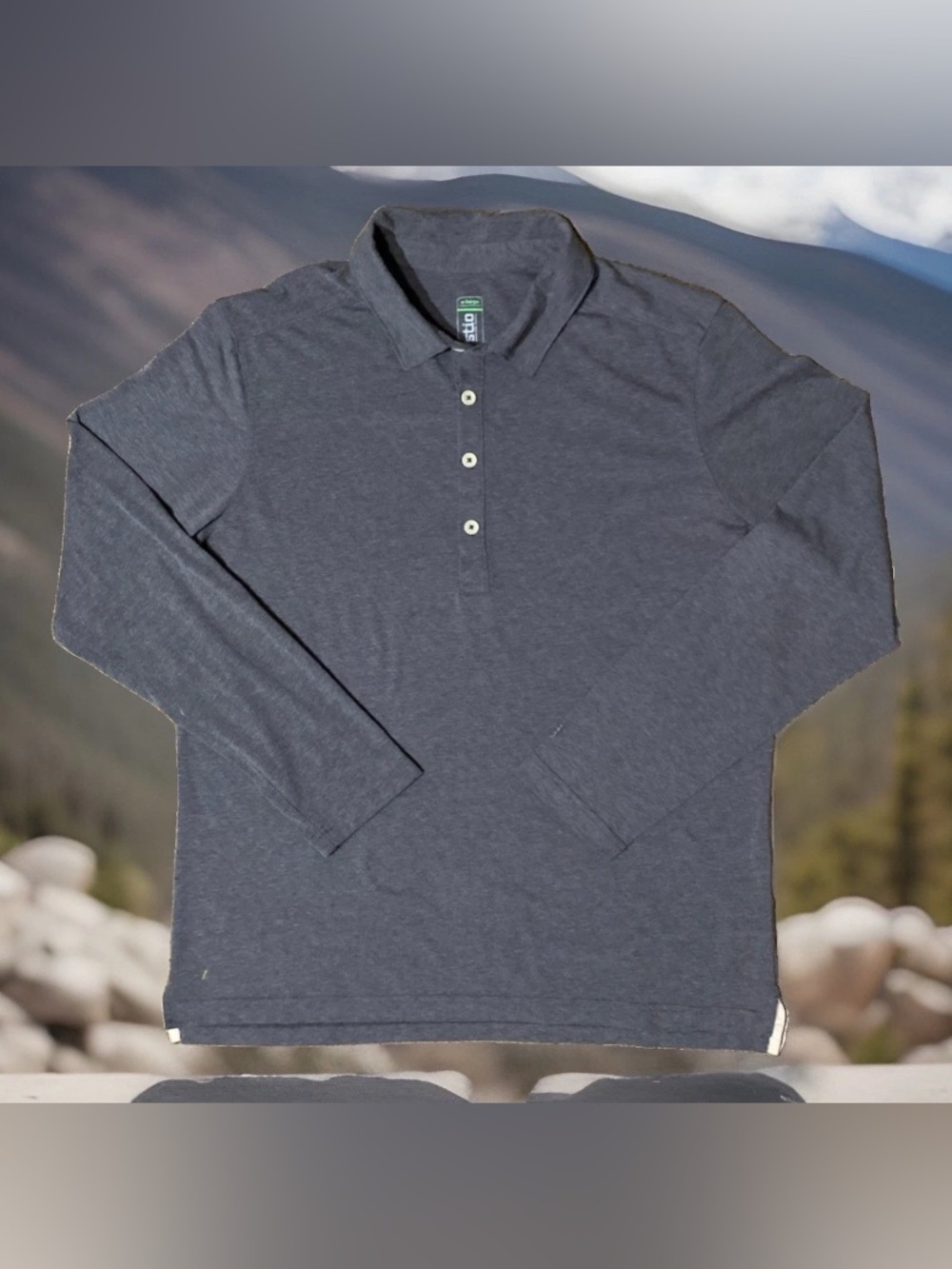 Stio Men’s Large Long Sleeve Grey Polo GorpCore Outdoor Nature